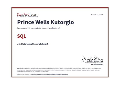Certificate from Stanford Online University